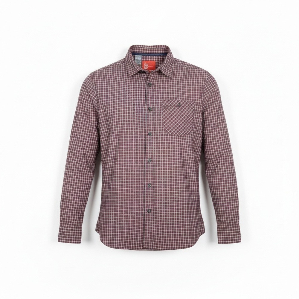 Quechua Shirt Mens Large Red‎ Plaid Check Button Up Long Sleeve Hiking Arpenaz